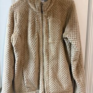 Calvin Klein Women’s Fuzzy Fleece Zip Up Tan Medium Gold Zippers